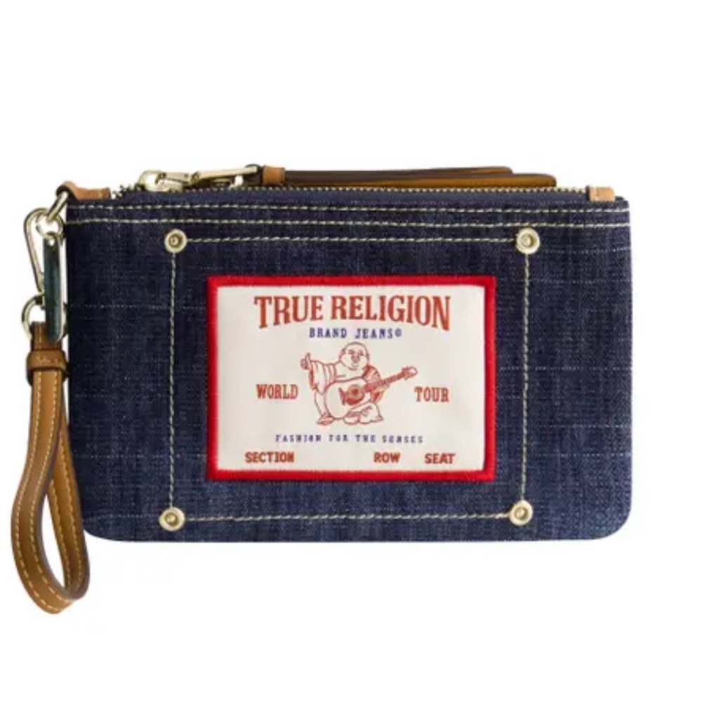 True Religion Denim Wristlet • Red Accents • Y2K Streetwear • Signature Stitchin